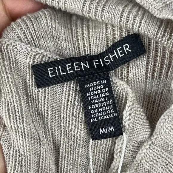 Eileen Fisher Scrunch Neck Dress Women Medium Beige Regenerative Wool NEW Flaw - Picture 7 of 14
